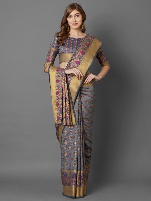 

Mitera Grey & Gold Woven Design Silk Blend Saree