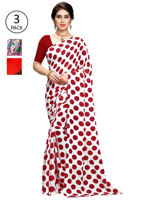 

KALINI Pink & Red Pack of 3 Printed Sarees