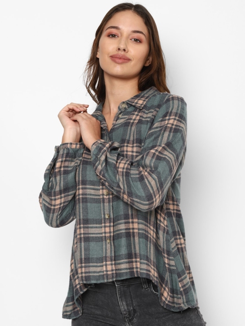 

AMERICAN EAGLE OUTFITTERS Women Green Checked Casual Shirt