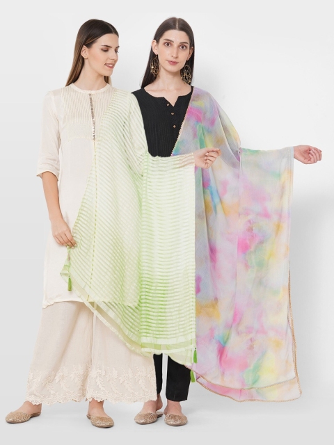 

Get Wrapped Pack of 2 Multi Color Striped & Dyed Dupattas, Off white