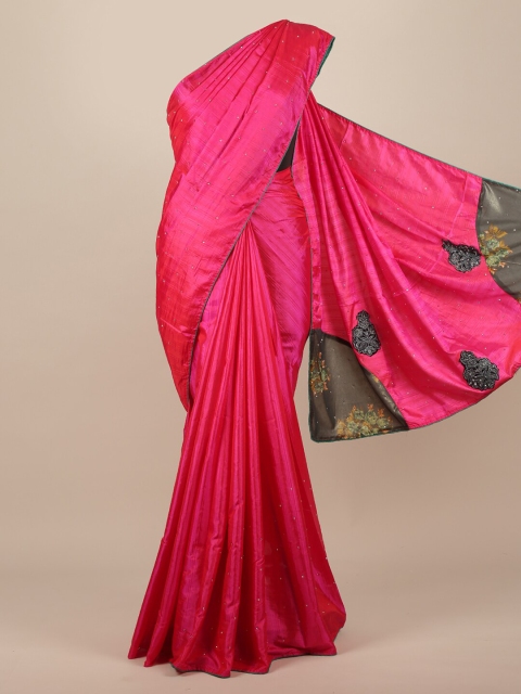 Pothys Magenta & Blue Embellished Sequinned Jute Silk Saree