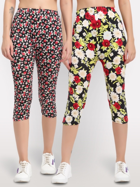

NEUDIS Women Black & Yellow Set of 2 Printed Skinny Fit Capris