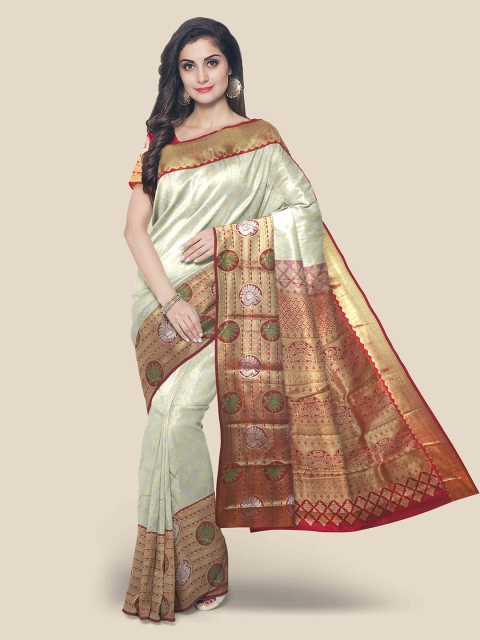 

KLM Fashion Mall Cream Ethnic Motifs Zari Silk Blend Kanjeevaram Saree