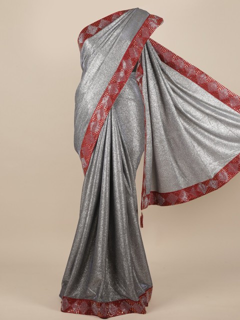 

Pothys Silver & Brown Embellished Beads and Stones Jute Silk Saree