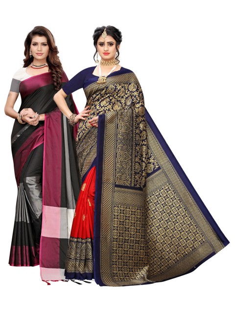 

KALINI Pack Of 2 Navy Blue & Black Zari Art Silk Sarees