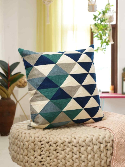 

Amoliconcepts Blue & White Geometric Square Cushion Covers
