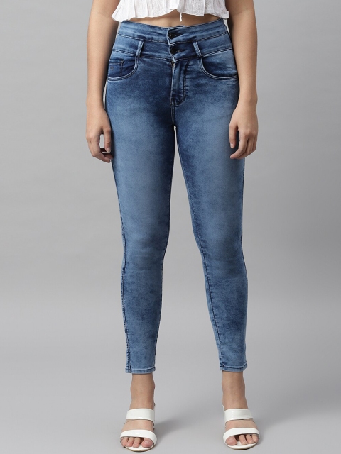 

Code 61 Women Blue Skinny Fit High-Rise Heavy Fade Jeans