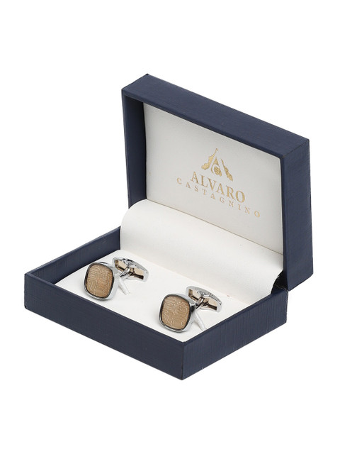 

Alvaro Castagnino Silver-Toned & Beige Cufflink