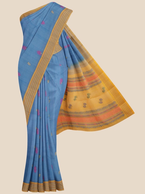 

Kalamandir Blue & Mustard Yellow Floral Pure Cotton Venkatgiri Saree