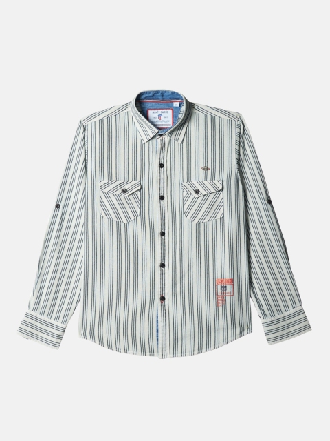

Monte Carlo Boys White Slim Fit Striped Casual Shirt