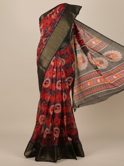 

Pothys Red & Black Ethnic Motifs Zari Cotton Blend Saree