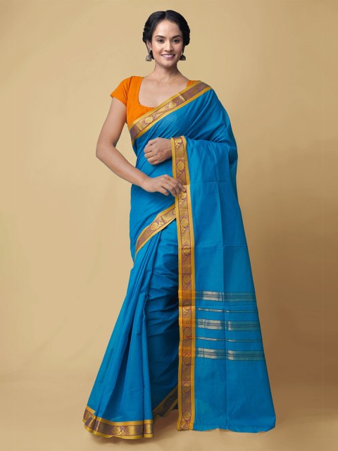 

Unnati Silks Blue Pure Cotton Venkatgiri Saree