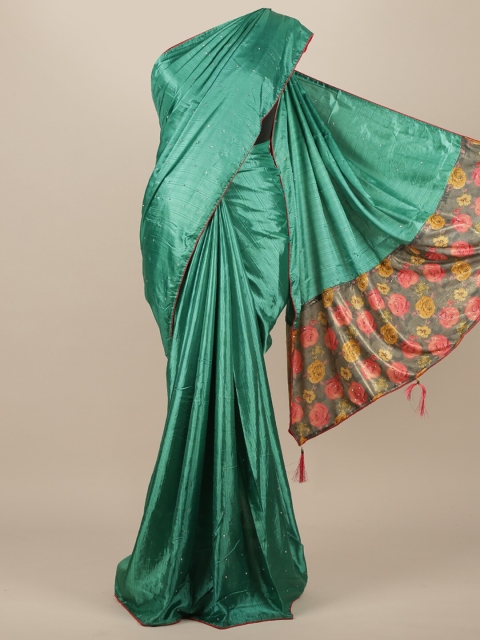 

Pothys Green Embellished Jute Silk Saree