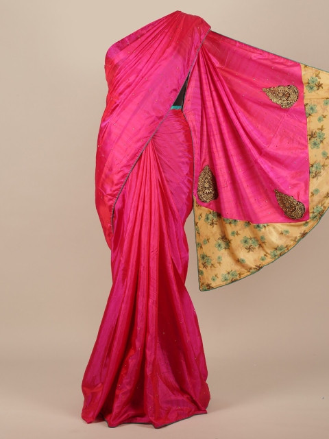 

Pothys Magenta Sequinned Jute Silk Saree