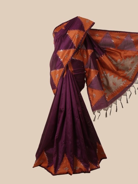 

Pothys Burgundy Sequinned Jute Silk Saree