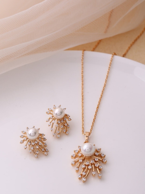 

Shoshaa Gold Plated & White Stone Studded Handcrafted Jewellery Set