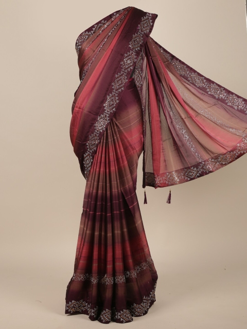 

Pothys Brown & Pink Beads and Stones Saree
