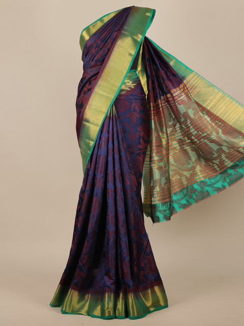 

Pothys Navy Blue Floral Zari Jute Silk Saree