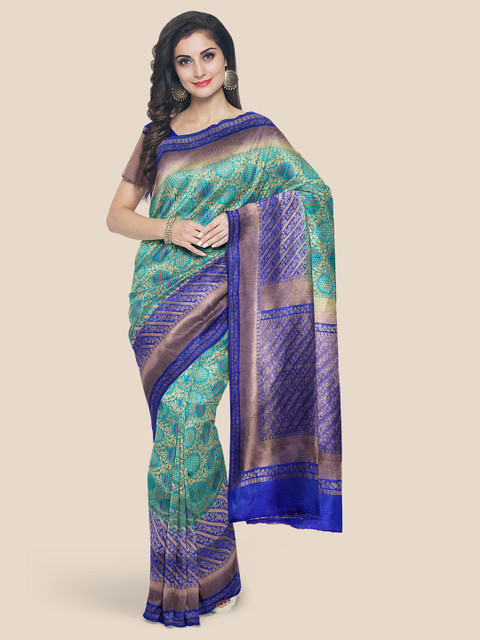 

Kalamandir Blue & Green Woven Design Silk Blend Banarasi Saree