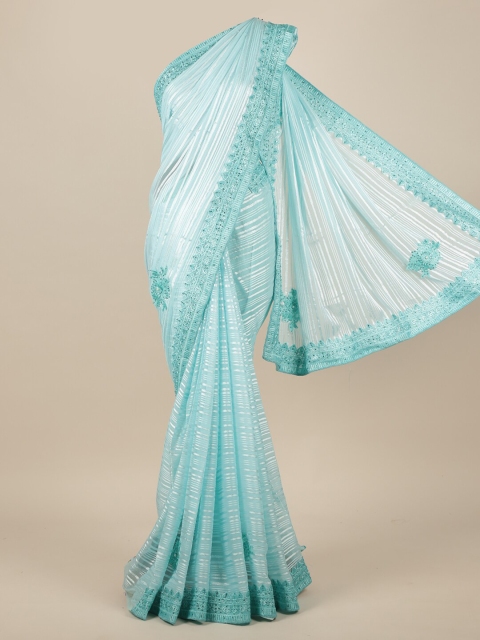 

Pothys Turquoise Blue Striped Zari Saree