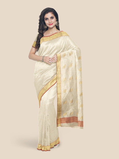 

KLM Fashion Mall Cream & Gold-Toned Ethnic Motifs Zari Chanderi Saree