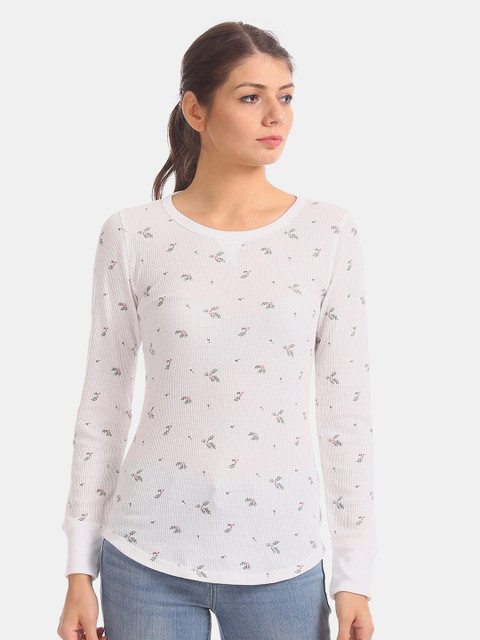 

GAP Women White Floral Printed T-shirt