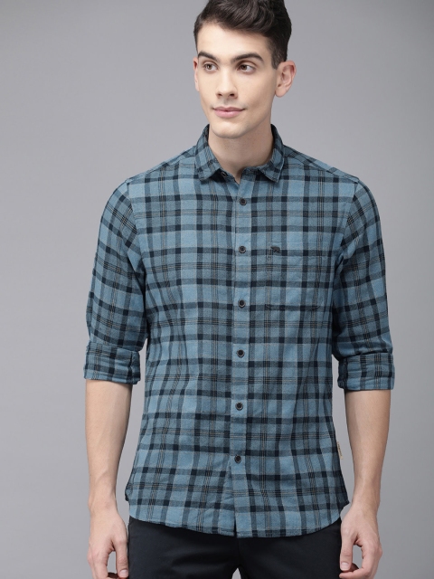 

THE BEAR HOUSE Men Blue Slim Fit Tartan Checks Checked Casual Shirt