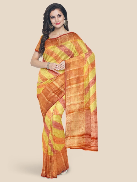 

Kalamandir Yellow & Red Zari Silk Blend Banarasi Saree