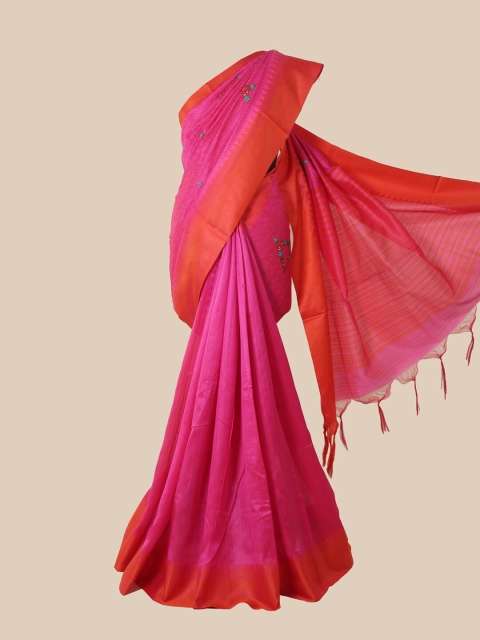 

Pothys Pink & Red Floral Jute Silk Saree