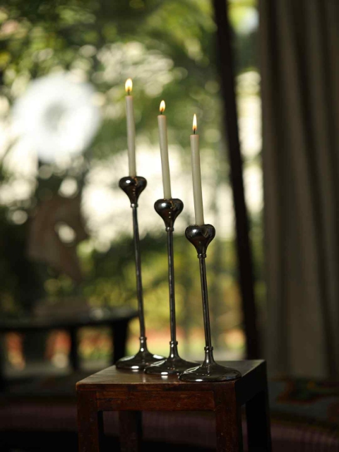 

Amoliconcepts Set Of 3 Silver-Toned & Grey Stainless Steel Candle Holders
