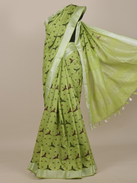 

Pothys Green & Black Cotton Blend Saree