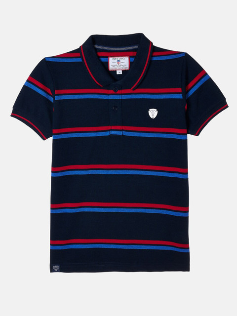 

Monte Carlo Boys Navy Blue & Red Striped Polo Collar T-shirt