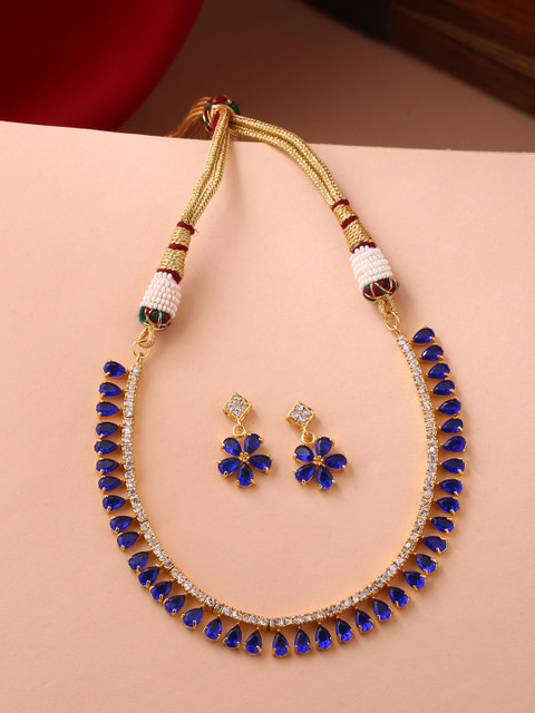 

Shoshaa Gold-Plated White & Blue Stone-Studded Handcrafted Jewellery Set