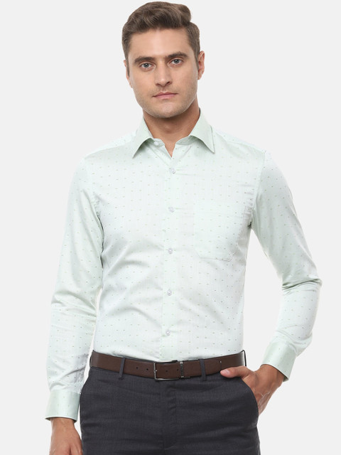 

Louis Philippe Men Green Classic Fit Printed Pure Cotton Formal Shirt