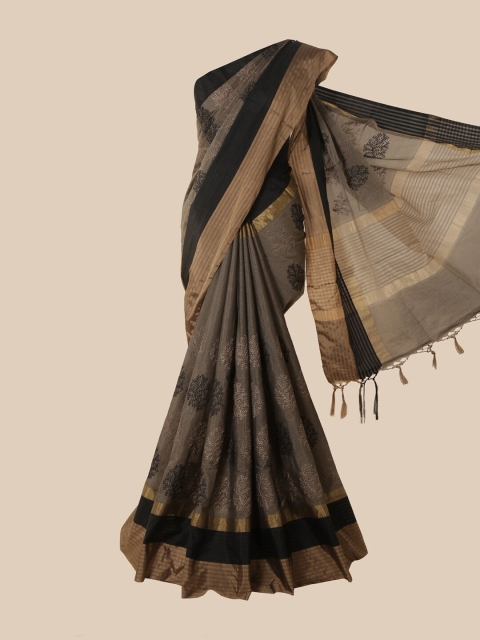 

Pothys Grey & Brown Floral Embroidered Jute Silk Saree