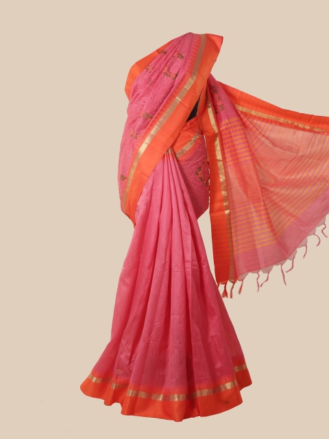 

Pothys Pink & Orange Floral Jute Silk Saree