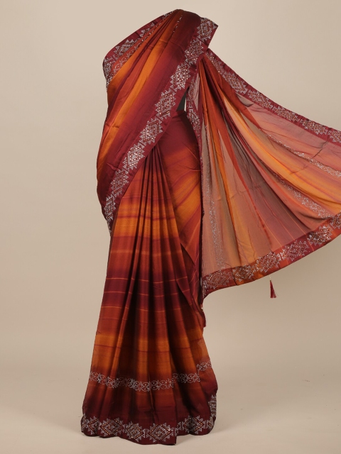 

Pothys Brown & Orange Striped Beads and Stones Saree