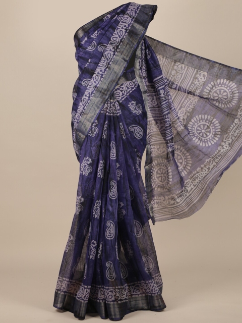 

Pothys Navy Blue Ethnic Motifs Zari Saree