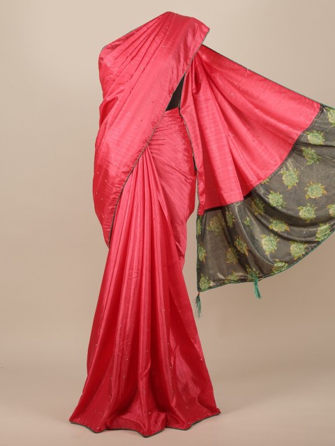 

Pothys Pink & Grey Embellished Sequinned Jute Silk Saree