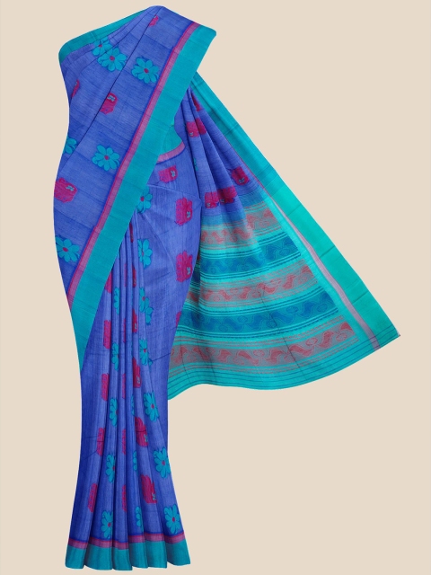 

Kalamandir Turquoise Blue Floral Woven Design Pure Cotton Venkatgiri Saree