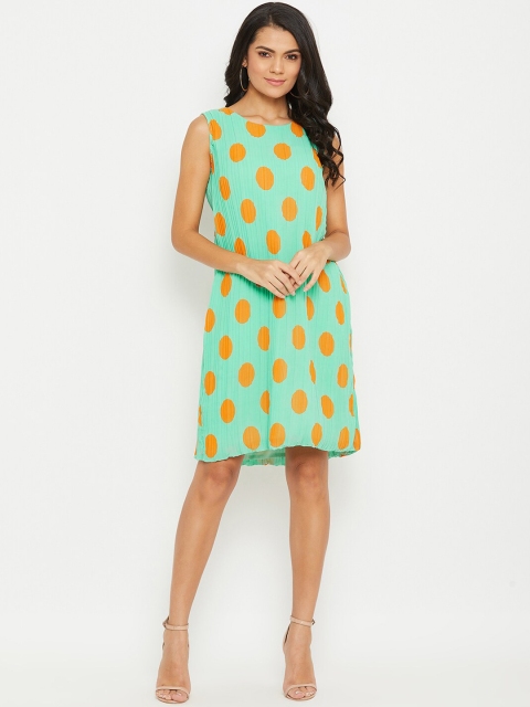 

PANIT Sea Green Georgette Polka Dots Sheath Dress