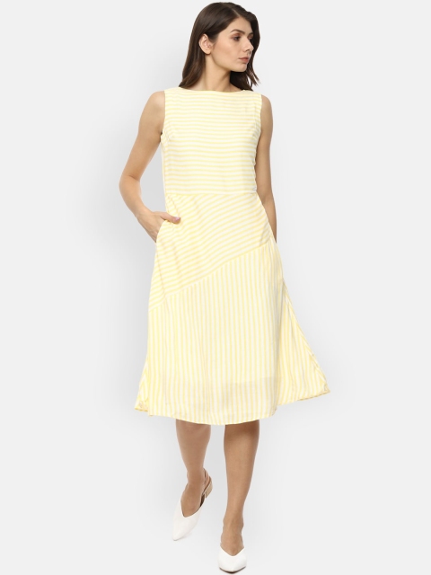 

Van Heusen Woman Yellow Striped A-Line Midi Dress