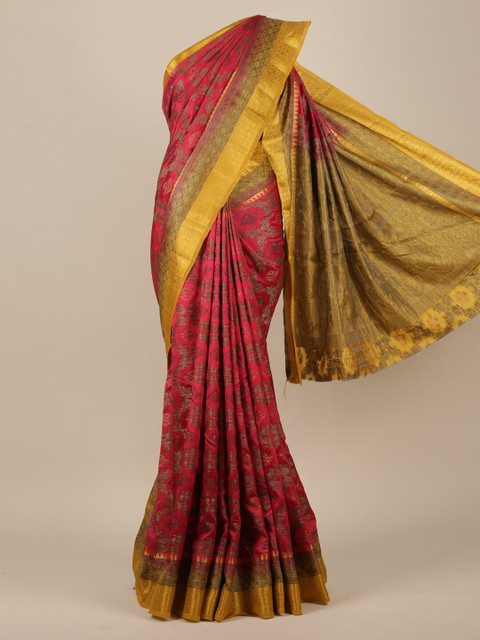 

Pothys Pink & Yellow Woven Design Zari Jute Silk Saree