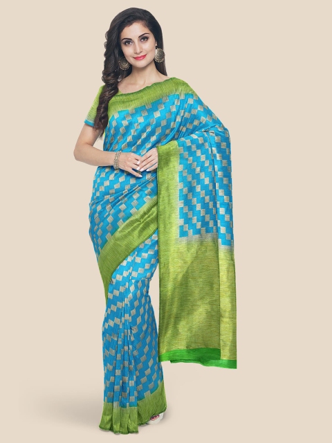 

Kalamandir Blue & Green Silk Blend Banarasi Saree