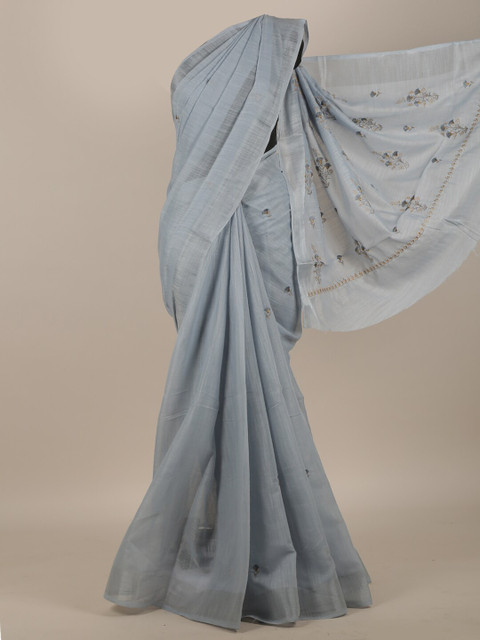 

Pothys Grey Embroidered Cotton Blend Saree