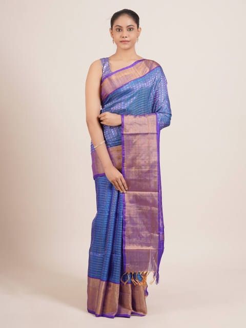

Pothys Blue & Gold-Toned Pure Silk Uppada Saree