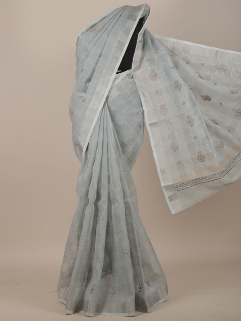 

Pothys Grey Checked Embroidered Saree