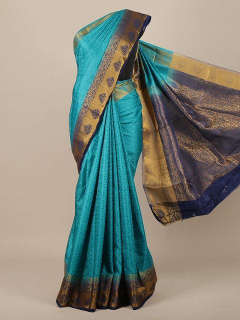 

Pothys Blue & Navy Blue Ethnic Motifs Zari Jute Silk Saree