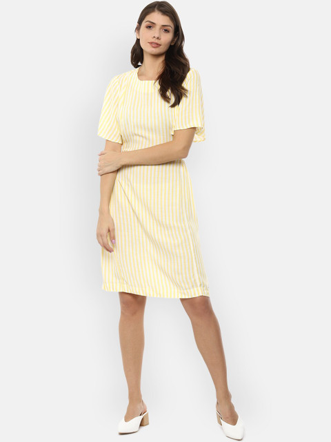 

Van Heusen Woman Yellow & White Striped Dress