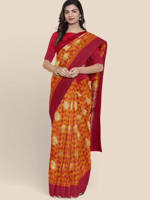 

KLM Fashion Mall Mustard Ethnic Motifs Zari Silk Blend Kanjeevaram Saree